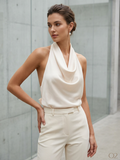 Ivory Satin Halter Top
