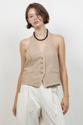 Khaki Button Down Tie Accent Vest