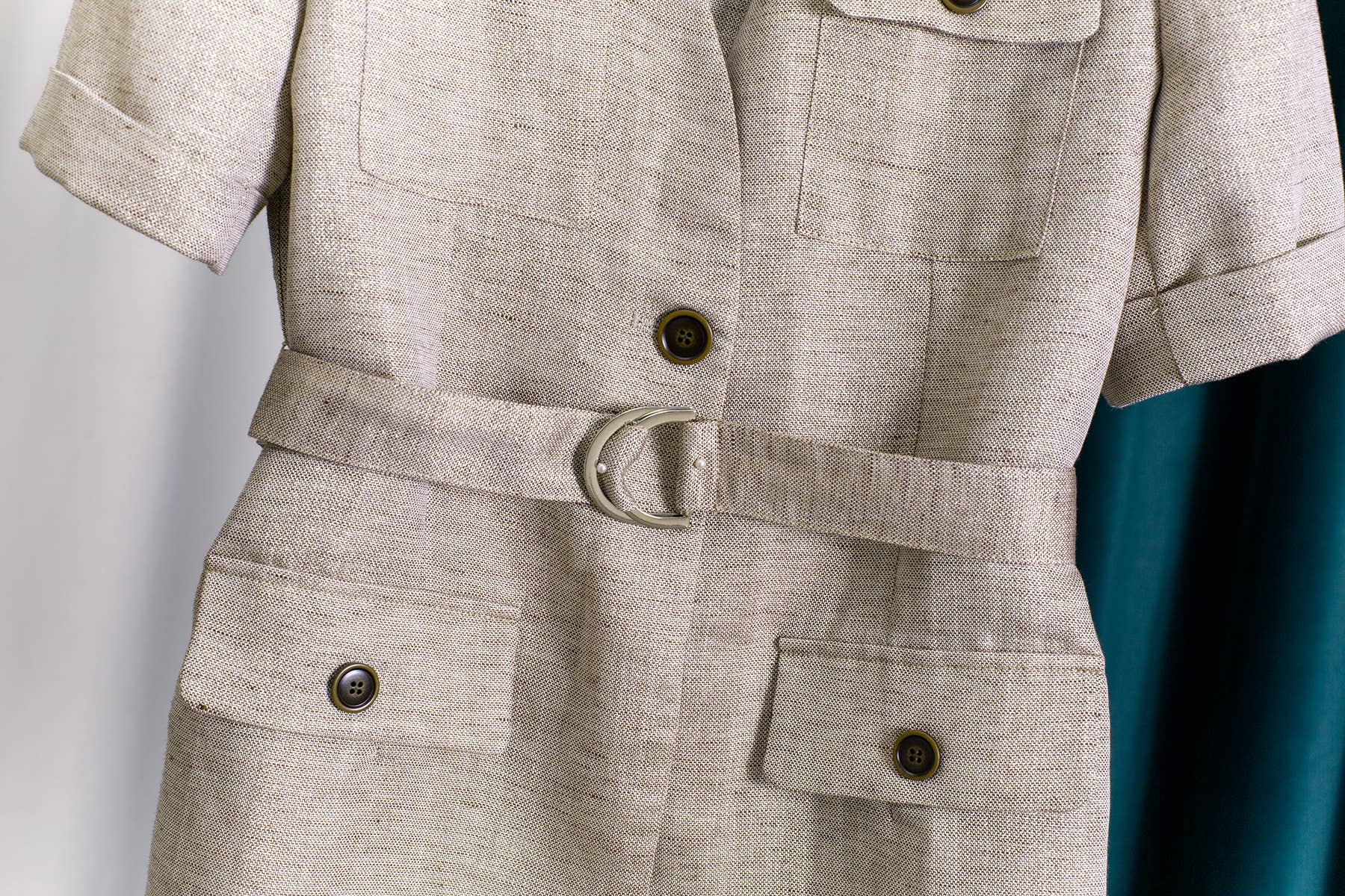Linen Blend Belted Short Sleeve Blazer Women