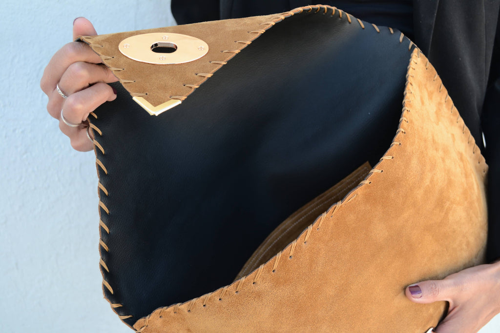 Symmetria Large Soft Clutch In Caramel With Gold Hardware