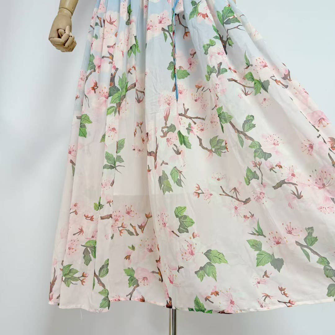 Chiffon Ombre Floral Pleated Maxi Dress