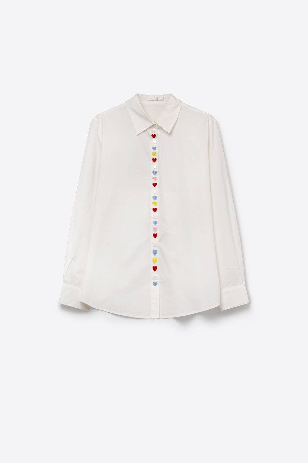 White Heart Embroidered Button Front Shirt