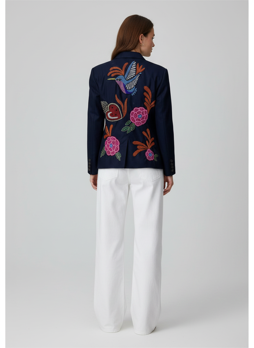 Navy Hand Beaded Blazer