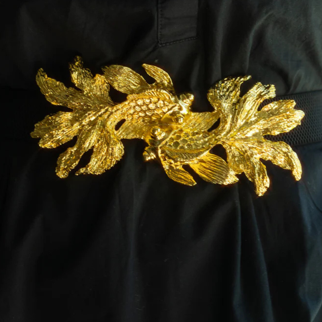 Koi Fish Interchangeable Belt Buckle w/ Gold Finish and Leather Belt Included