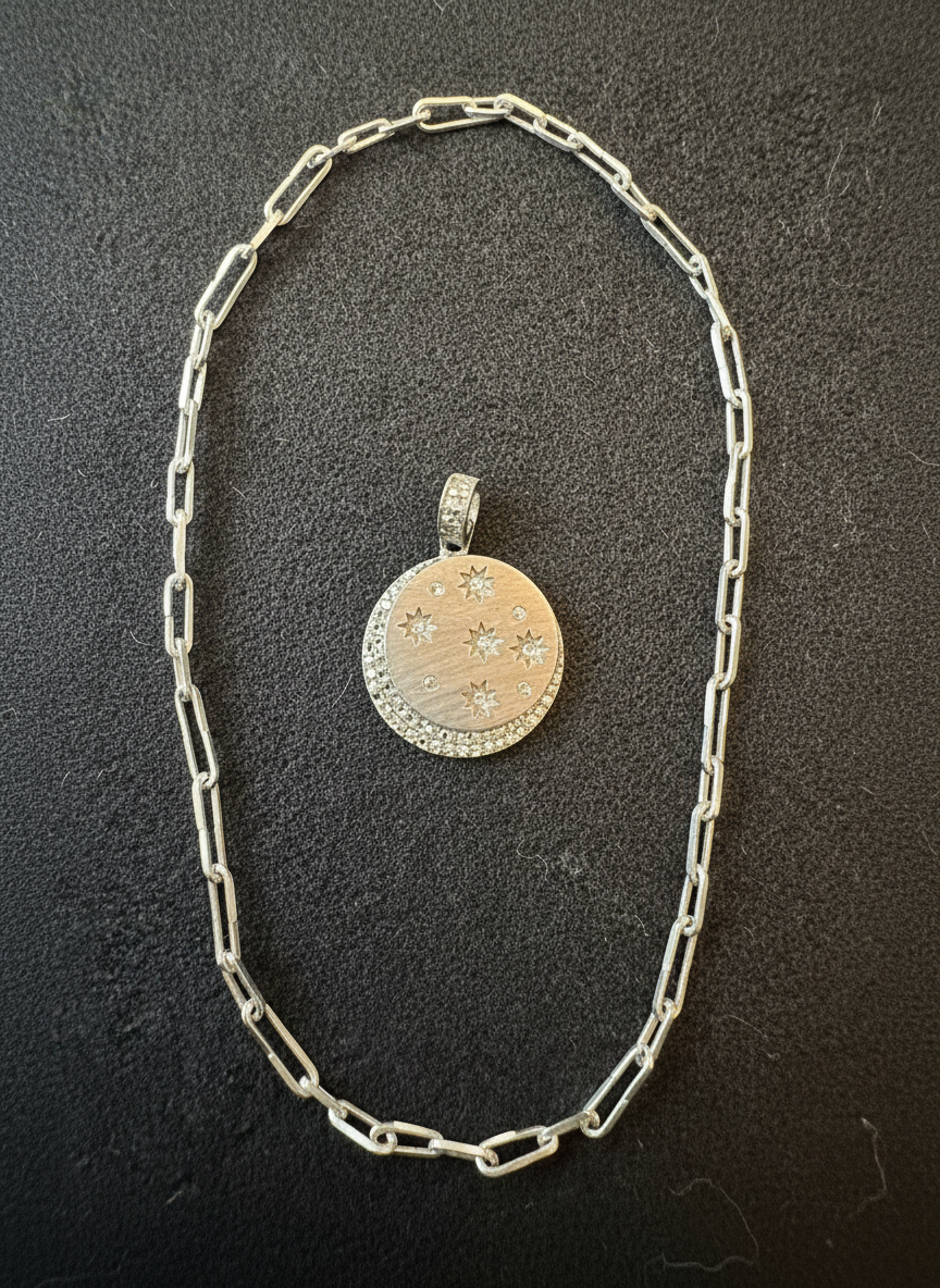 Silver Moon And Stars Pendant With Genuine Diamonds (pendant only)