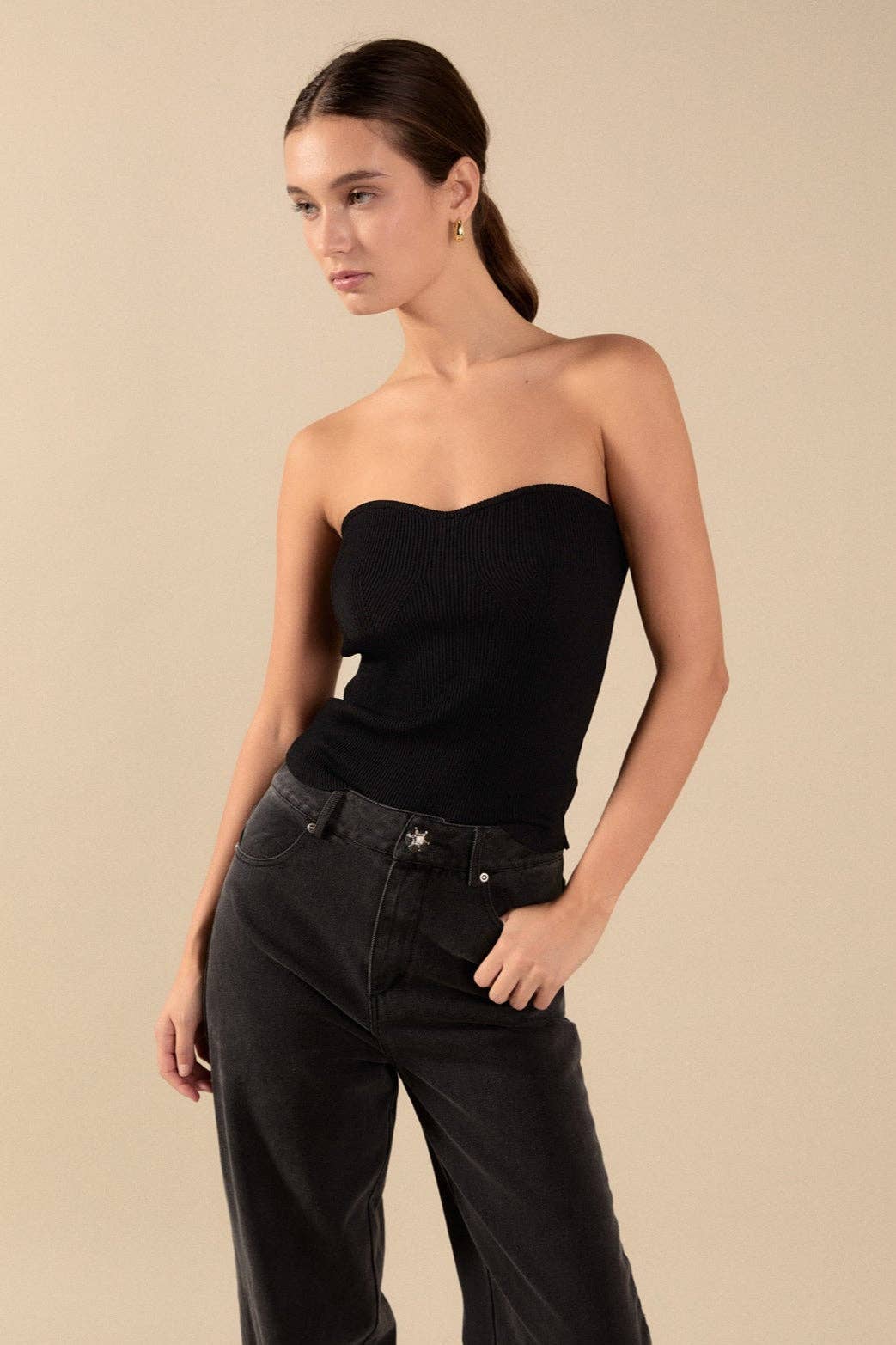 Black Knit Strapless Top