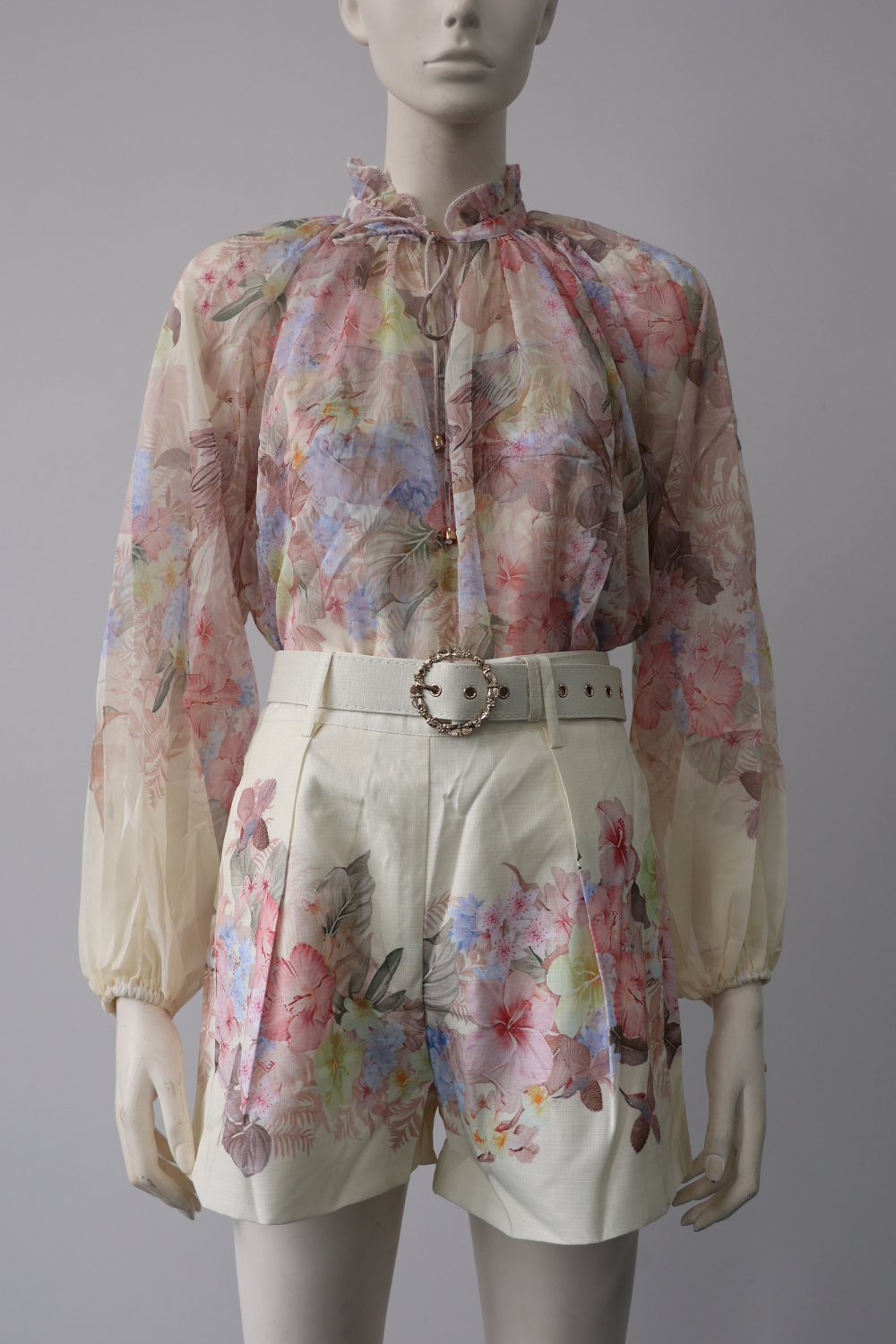 Tropical Floral Blouse and Shorts Set