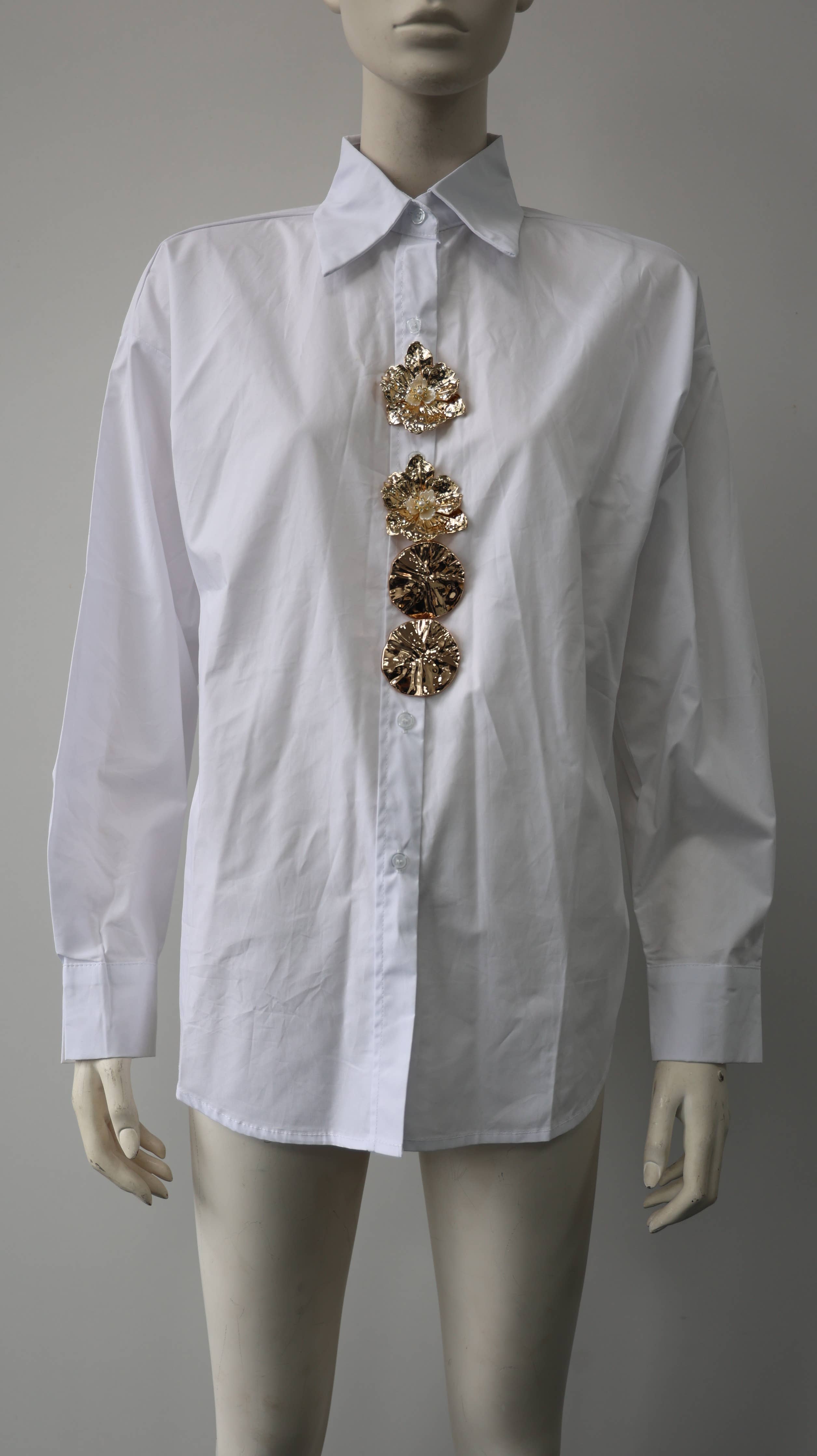 Embellished Button-Down Shirt: One Size