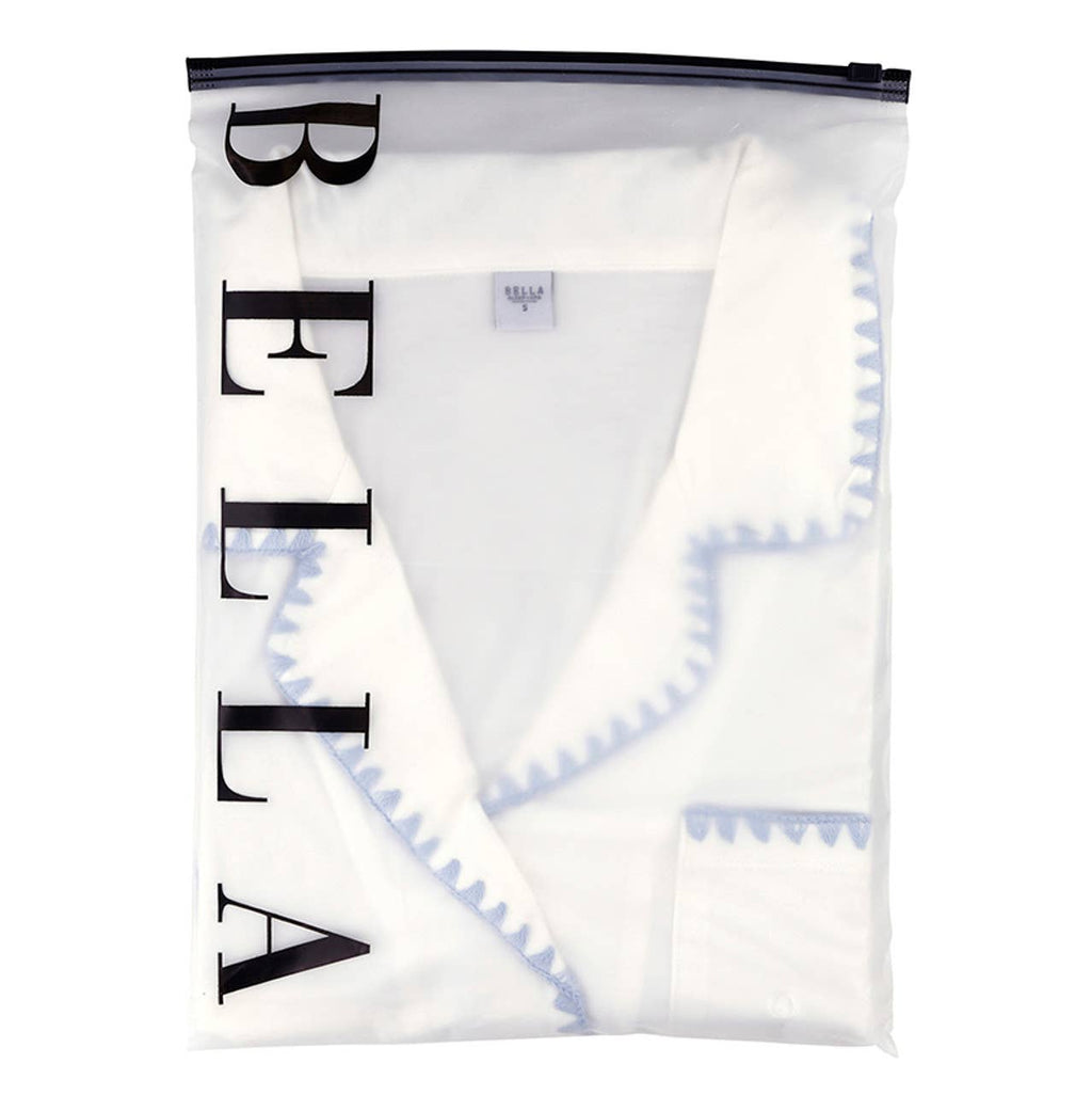 Short Bamboo PJ Set - White + Spa Blue Whip Stitch