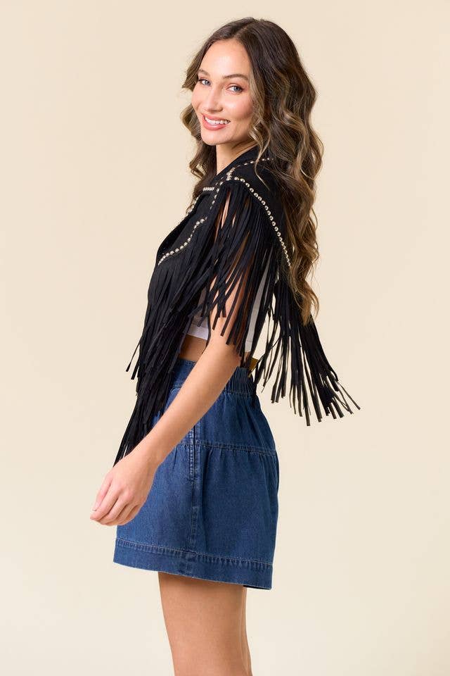 Black Studded Fringe Shawl