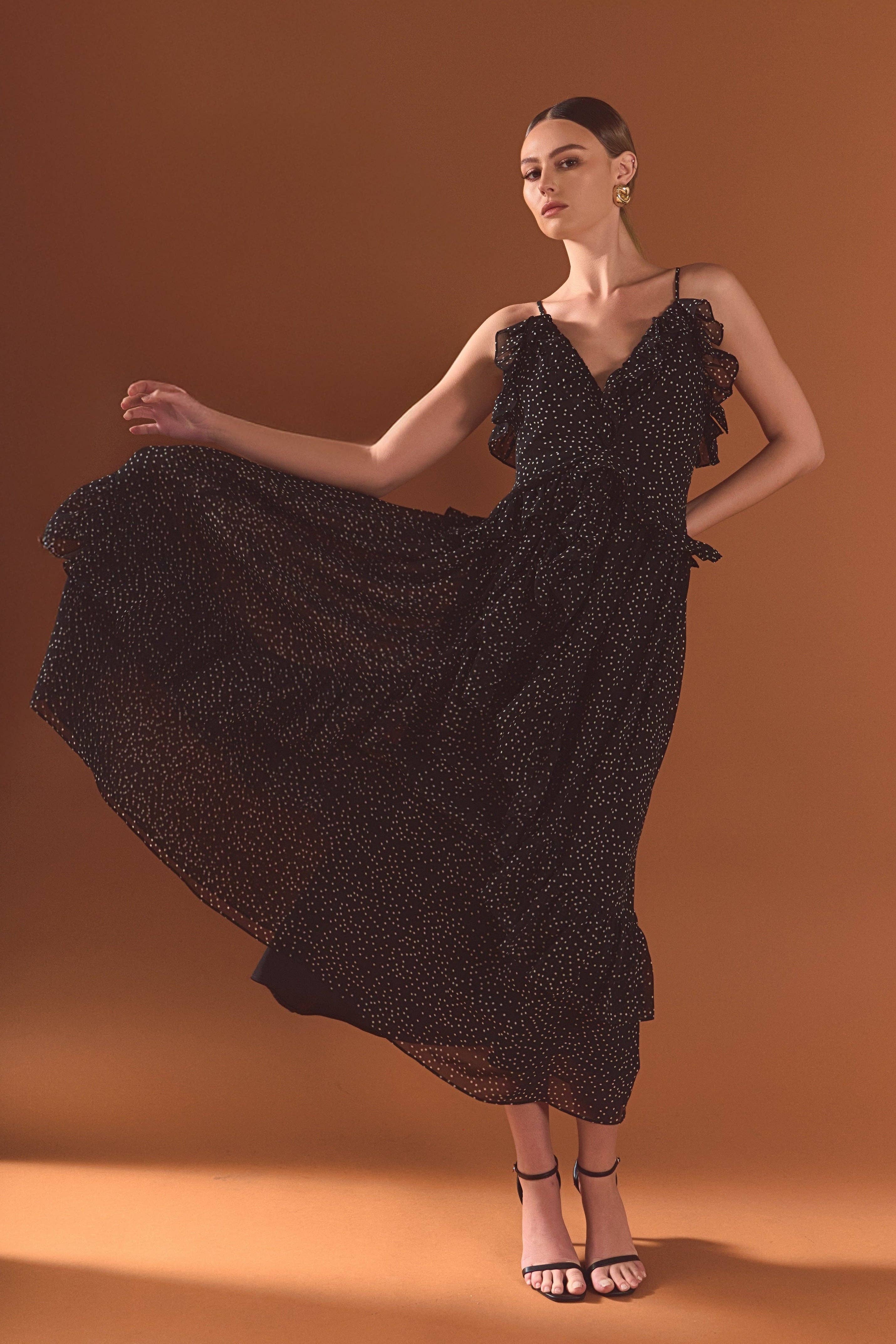 Black Polka Dot Ruffle Dress