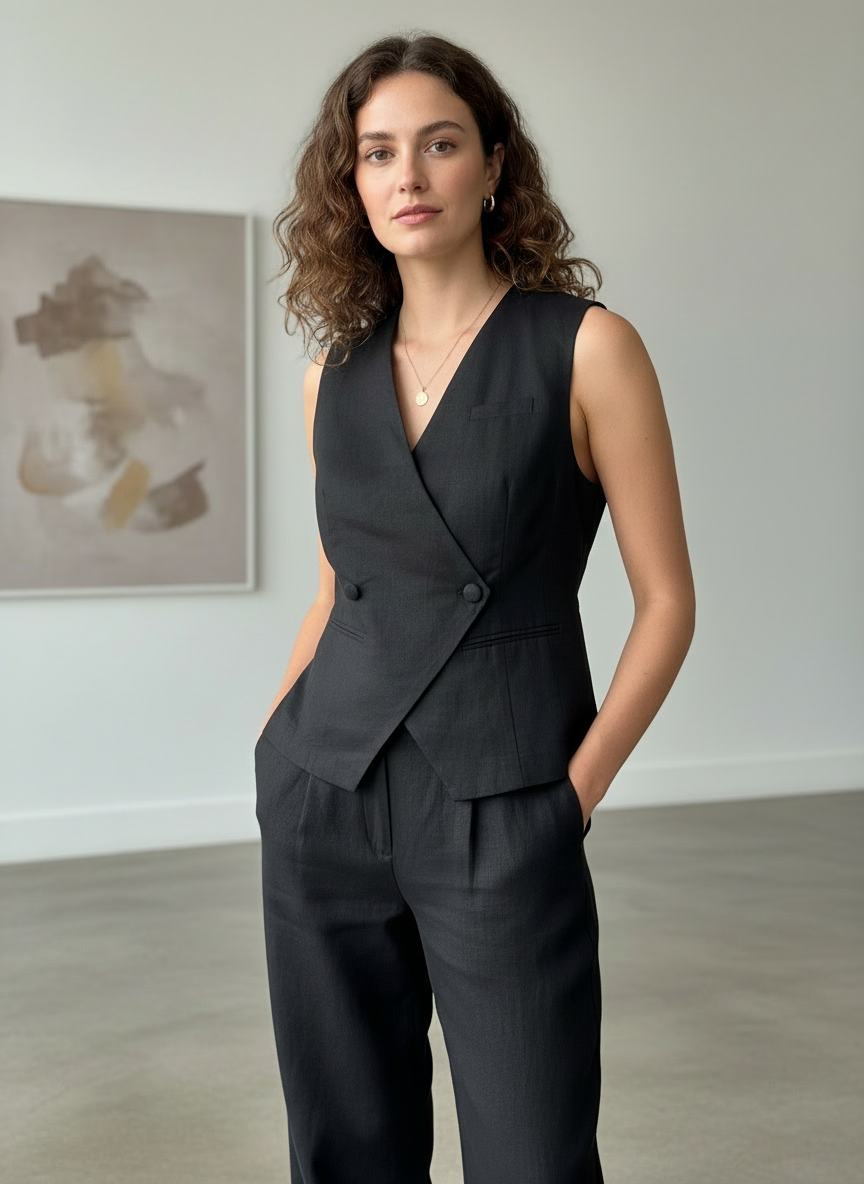 Black Linen Vest