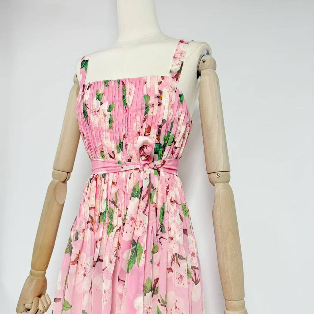 Chiffon Ombre Floral Pleated Maxi Dress