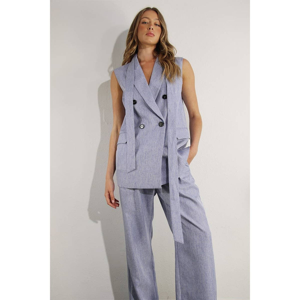 SPRING VEST AND LONG PANTS SUIT SET: DENIM BLUE HAZE