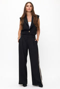 Black Vest and Pants Set with Accent Tuxedo Stripe