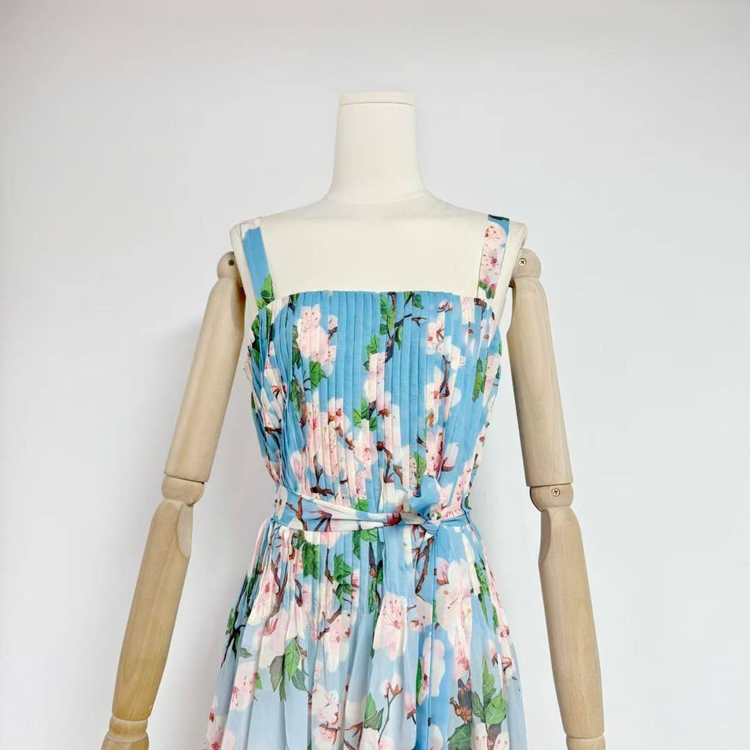 Chiffon Ombre Floral Pleated Maxi Dress