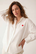 White Oxford Cotton Shirt with Embroidered Red Heart