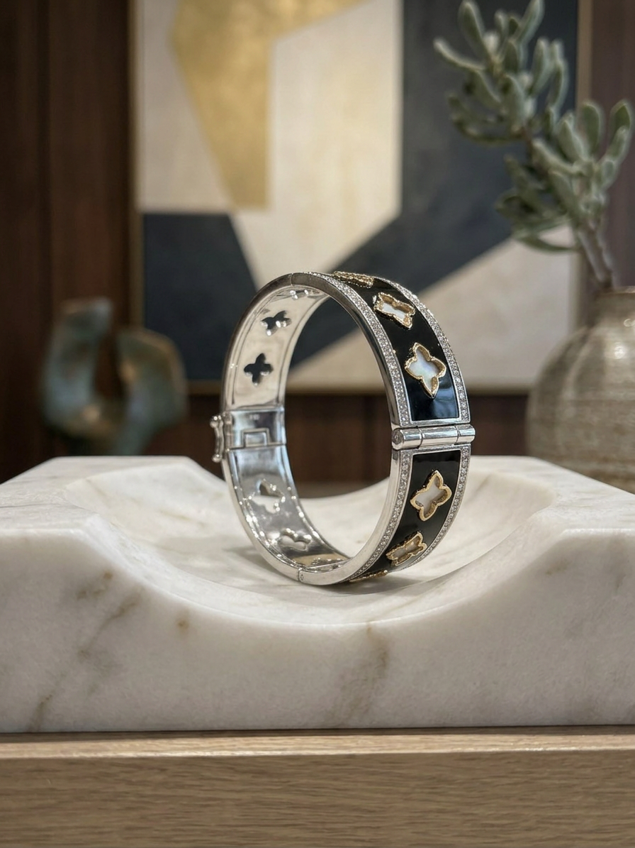 Silver Diamond Bangle