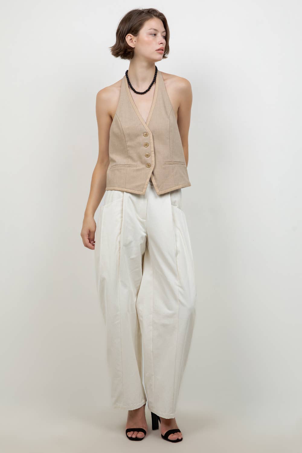 Khaki Button Down Tie Accent Vest