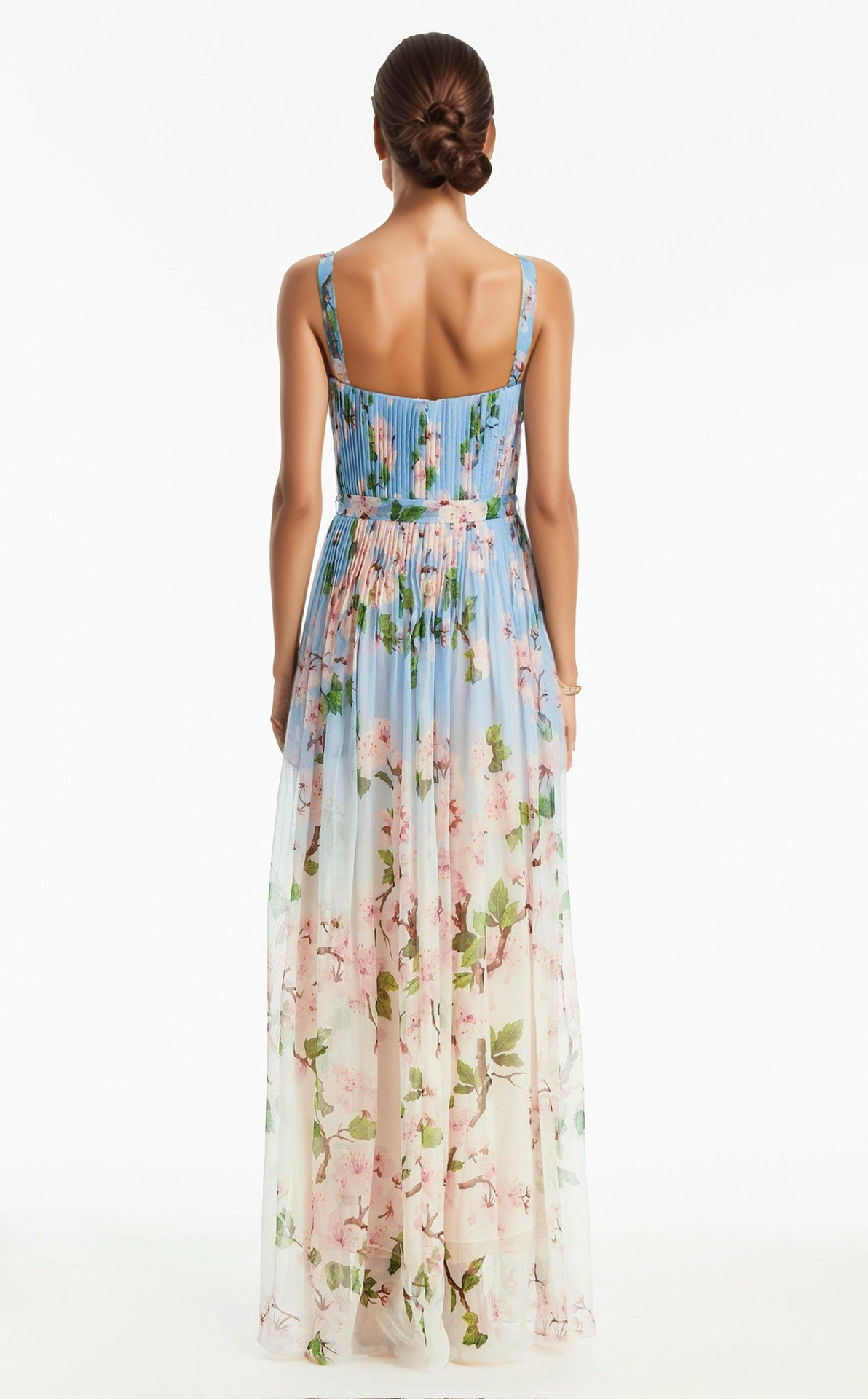 Chiffon Ombre Floral Pleated Maxi Dress