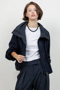 Soft Navy Jacket With Plaid Collar Detail