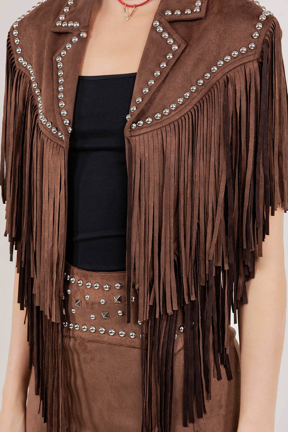 Suede Like Fringe Studded Shawl
