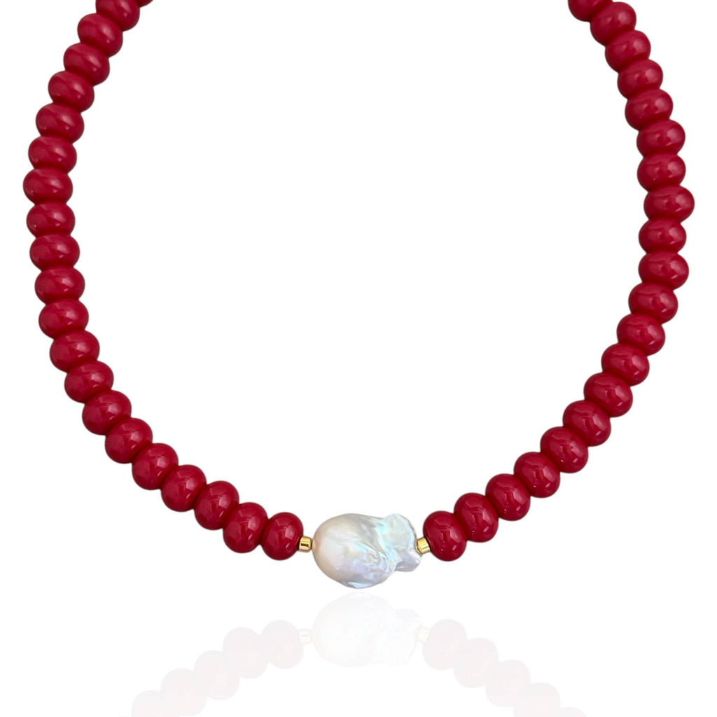 Baroque Pearl Red Rondelle Beaded Necklace