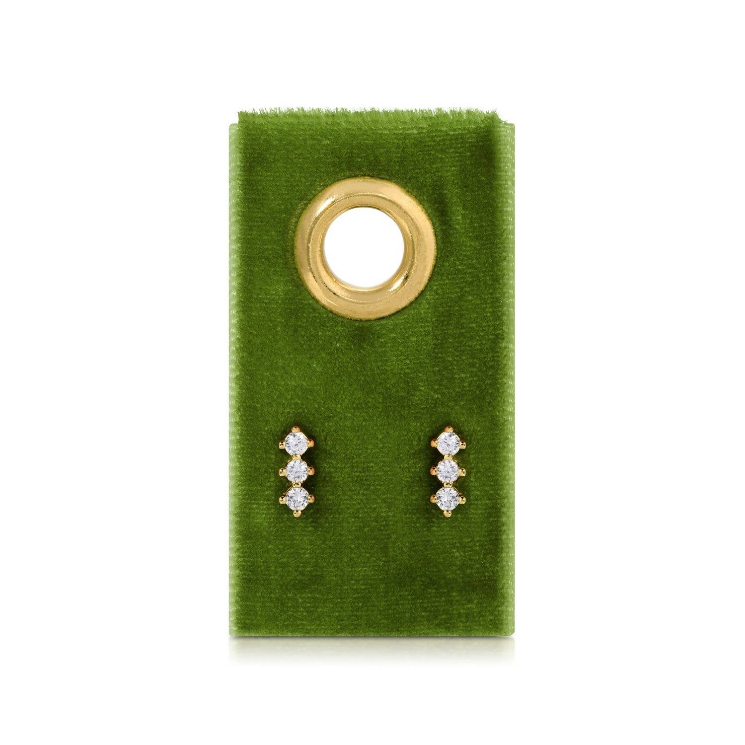 Triple CZ Bar Studs on Velvet Gift Tag