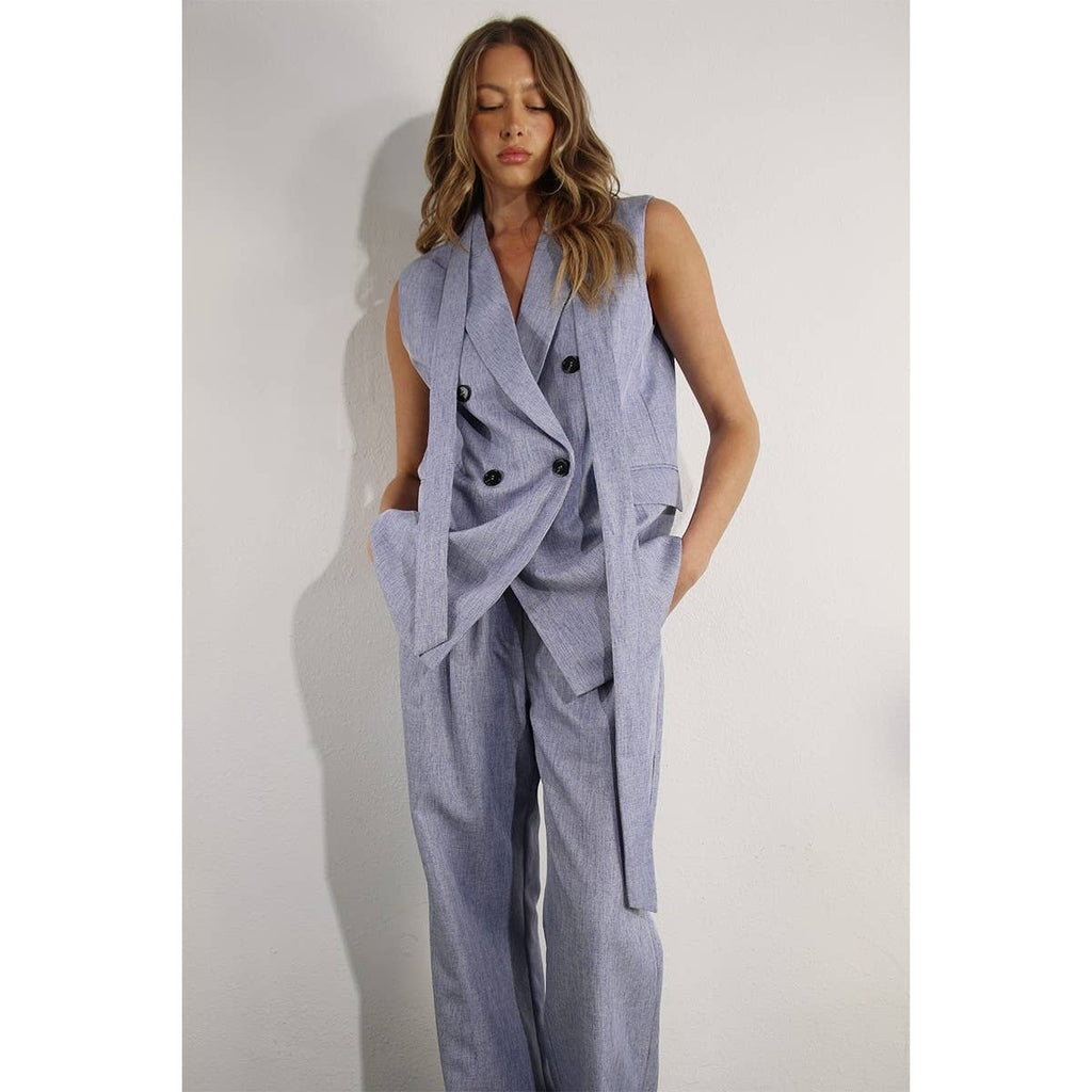 SPRING VEST AND LONG PANTS SUIT SET: DENIM BLUE HAZE