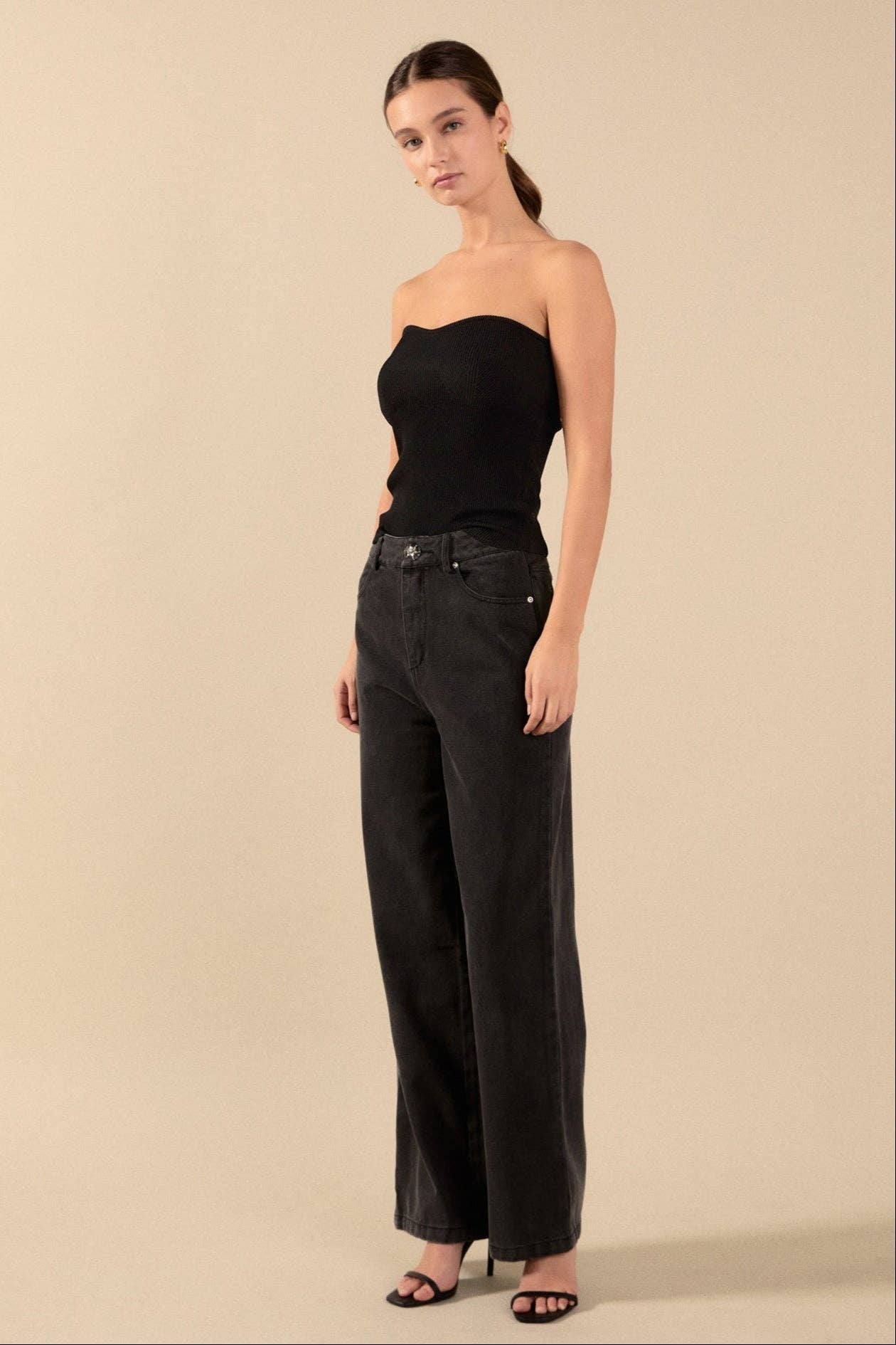 Black Knit Strapless Top