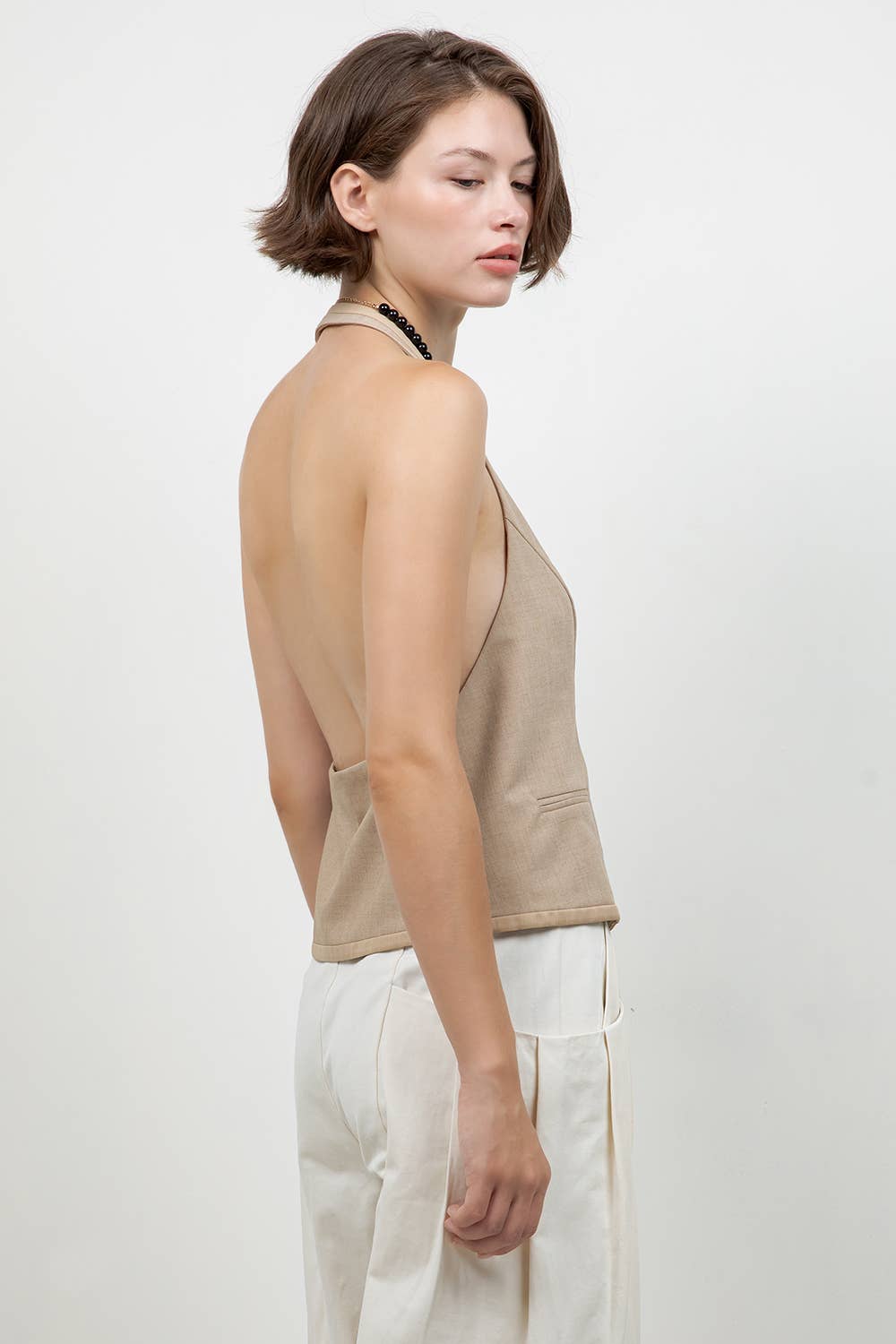 Khaki Button Down Tie Accent Vest