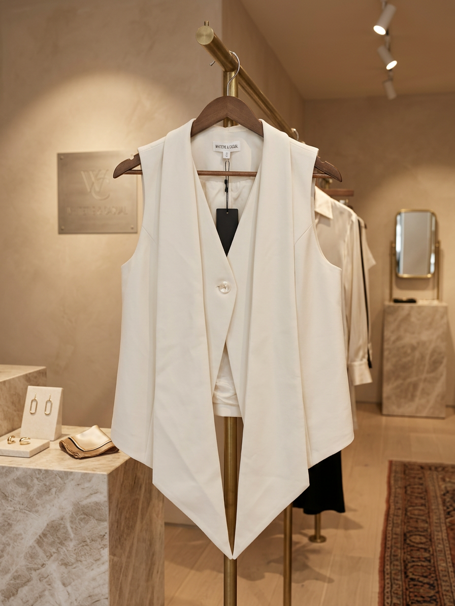 Ivory Vest with Tie Accent