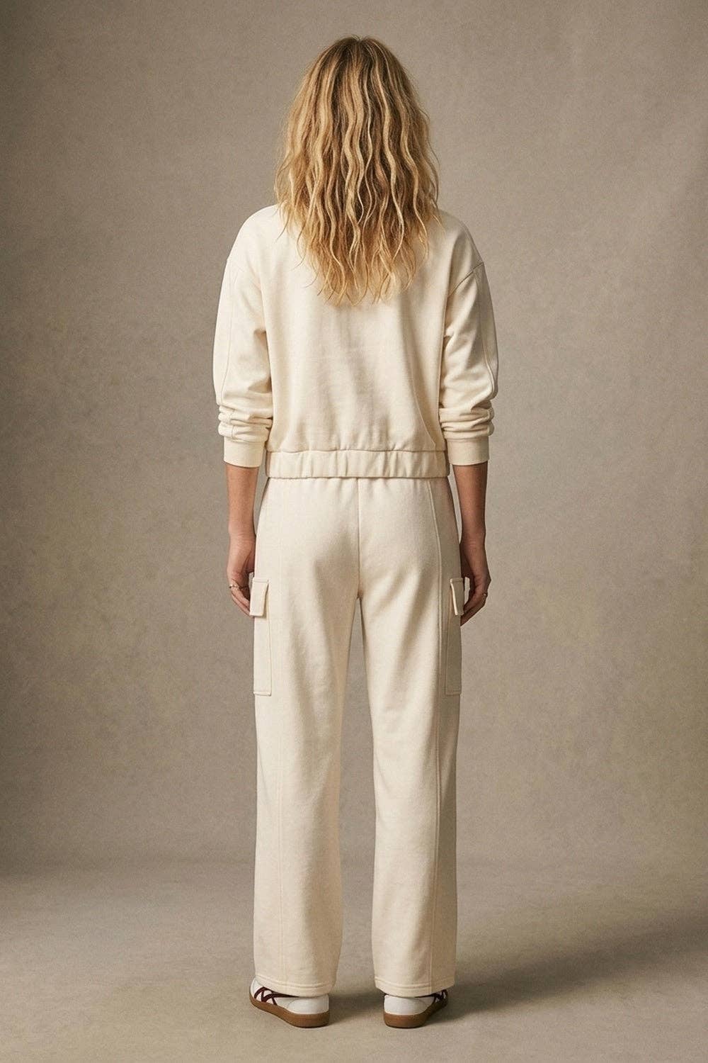 Cream High Collar Pocket Bomber Jacket