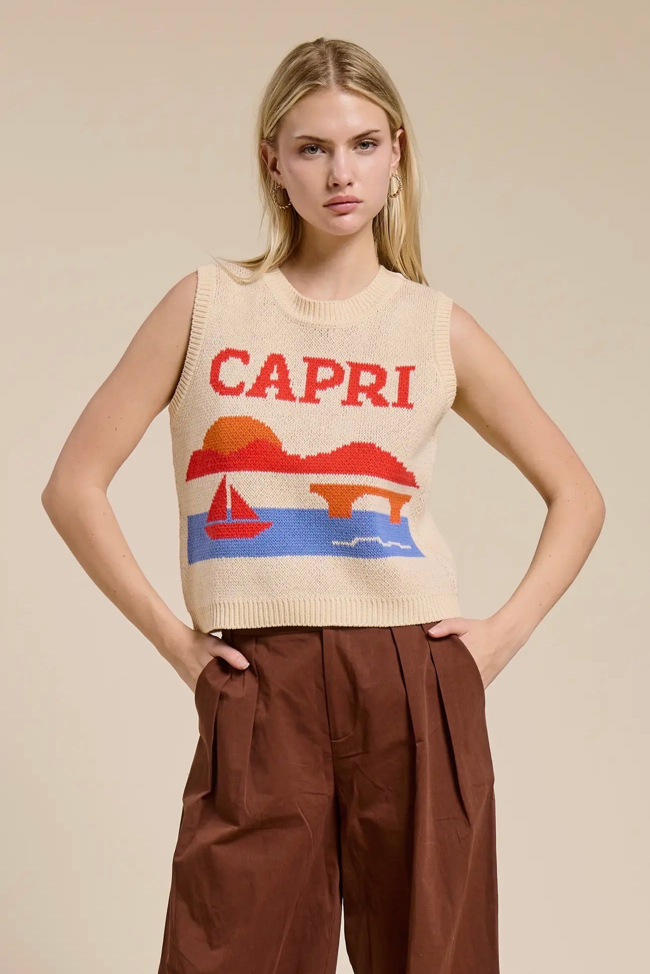 Capri Jacquard Lightweight Sleeveless Sweater