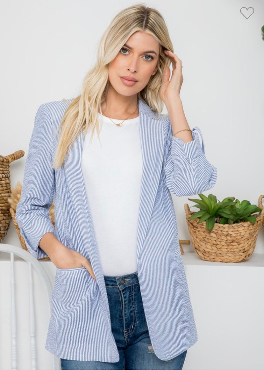 Blue and White Lightweight Summer Blazer