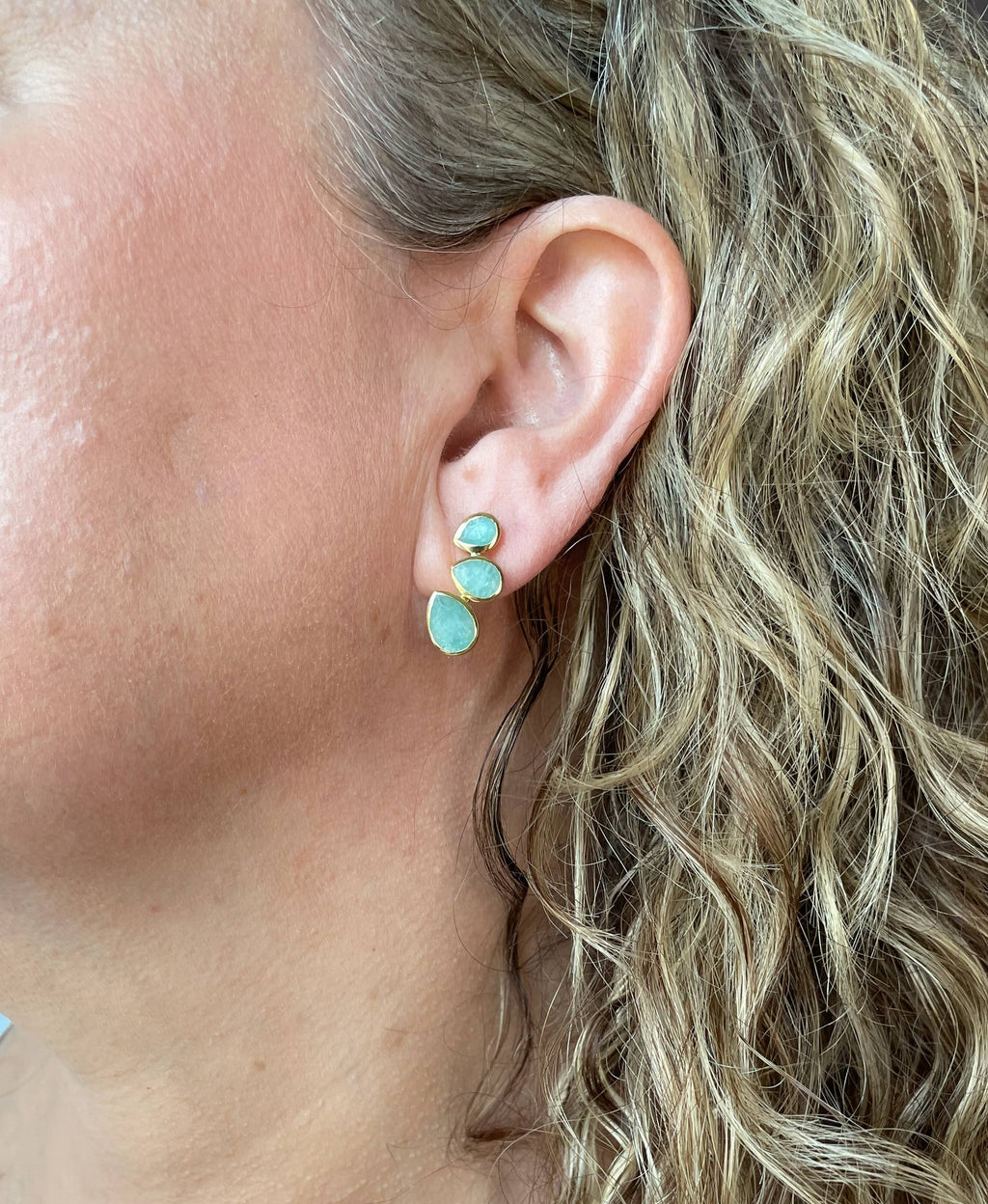 Amazonite triple teardrop post earrings