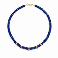 Lapis Lazuli Beaded Necklace with Ruby Color CZ Drops