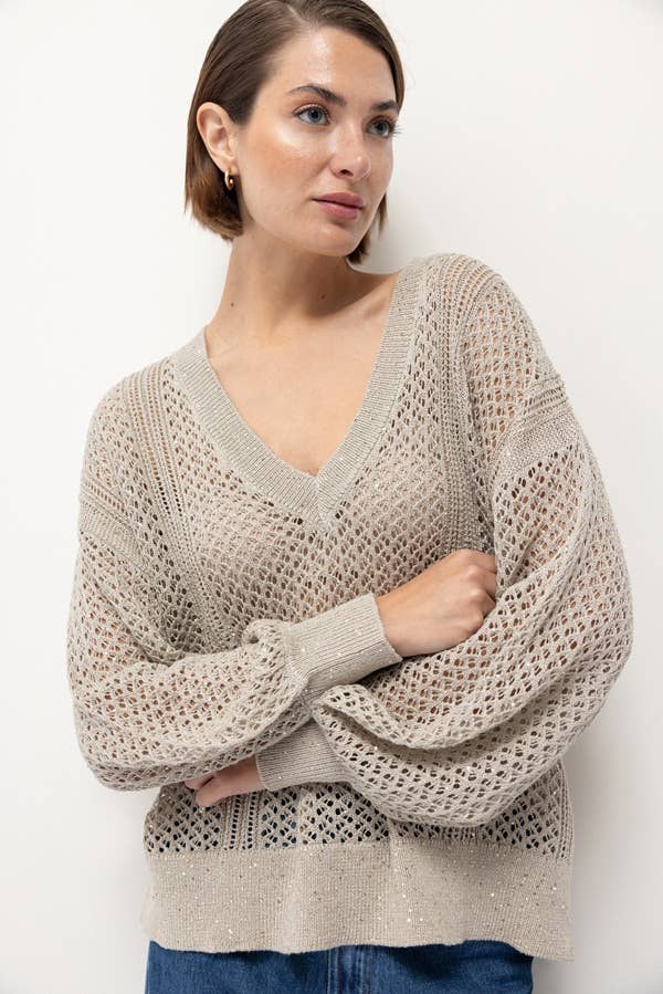 Sequin Balloon Sleeve Knit Sweater