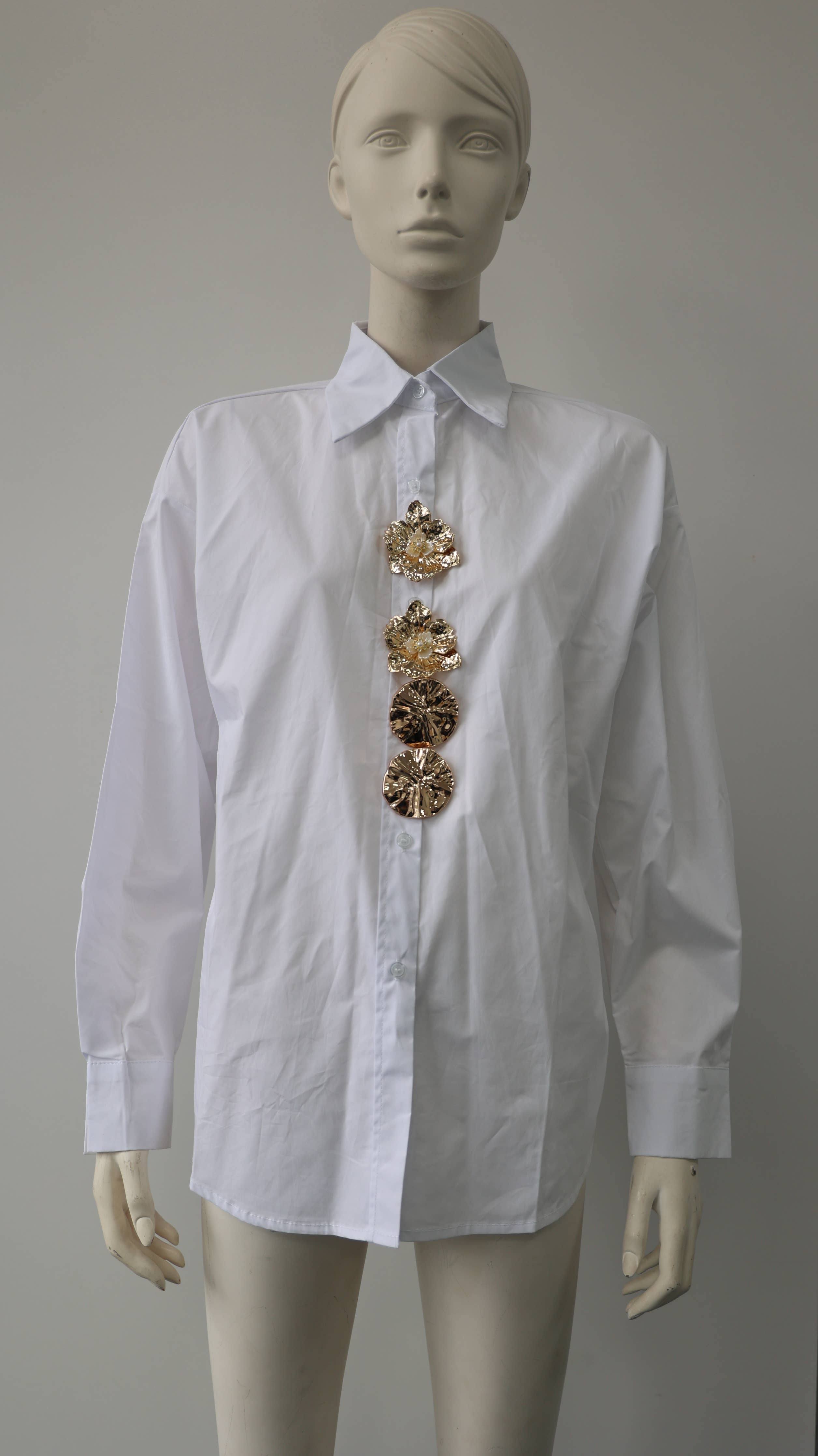 Embellished Button-Down Shirt: One Size