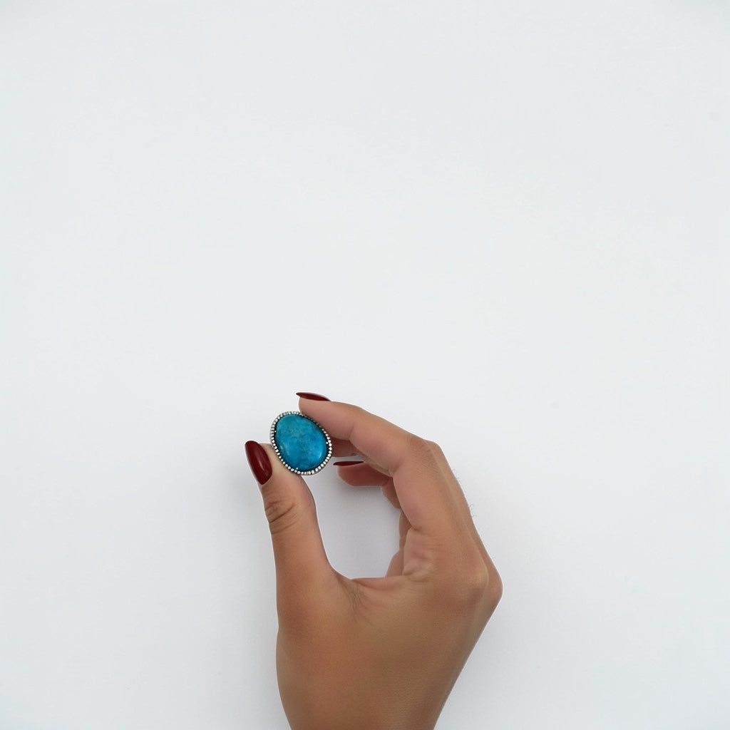 Turquoise Silver Pave Ring (adjustable)