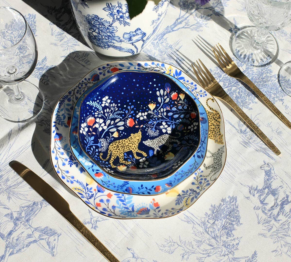Amazon Rainforest Bone China Plates In Blue, Set Of Three