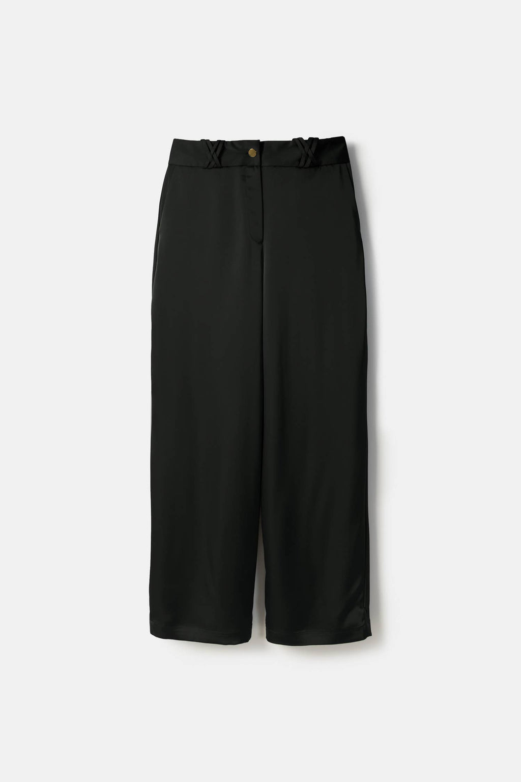 Black Satin Wide-Leg Trousers