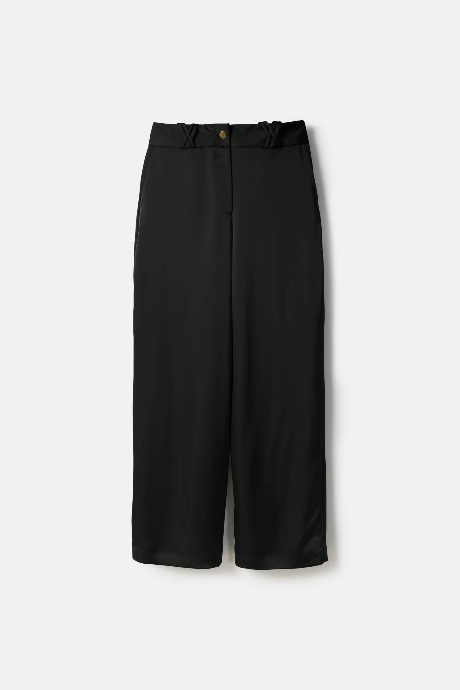 Black Satin Wide-Leg Trousers
