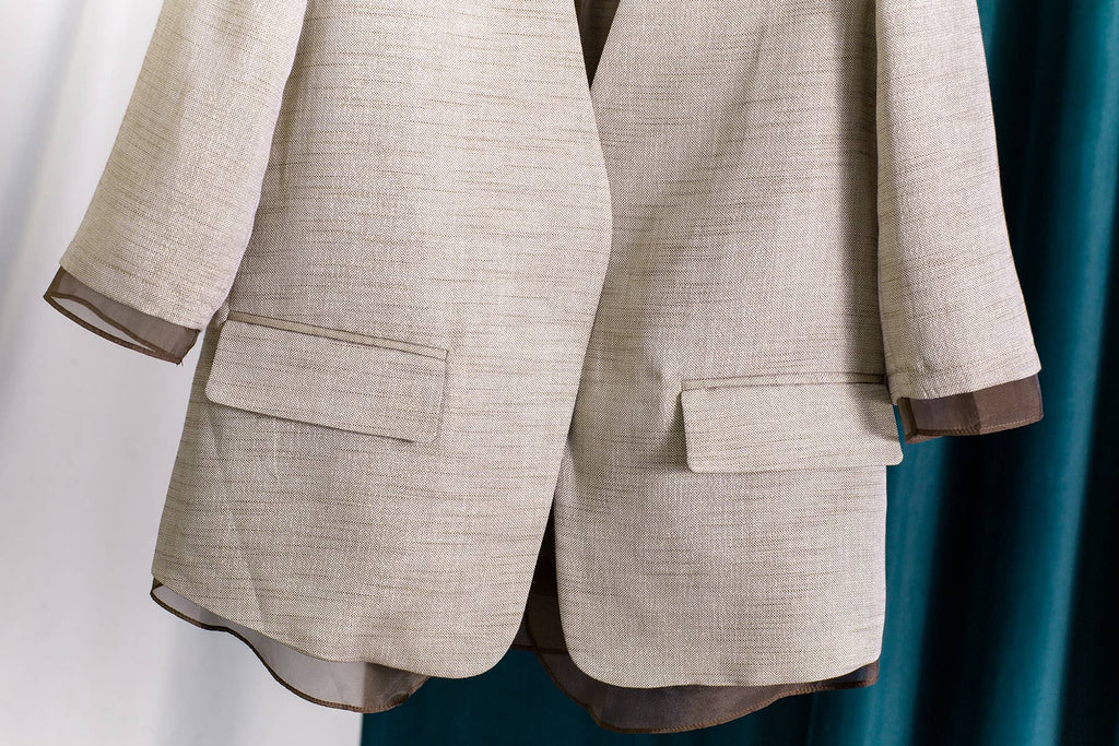 Linen Blend V-Neck Sheer Trim Summer Blazer Coat