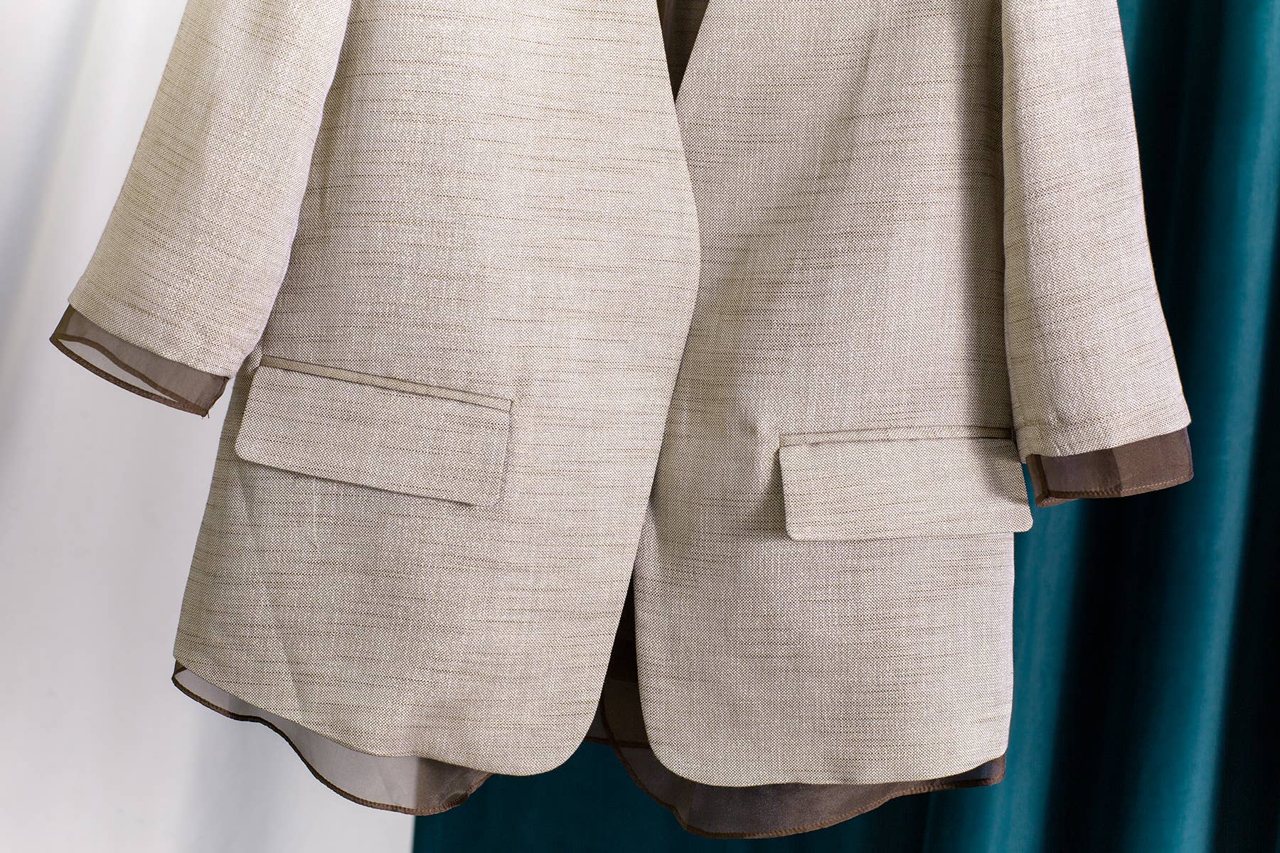 Linen Blend V-Neck Sheer Trim Summer Blazer Coat
