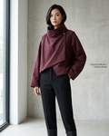 Bordeaux Buttoned Draped-Collar Waterproof Jacket