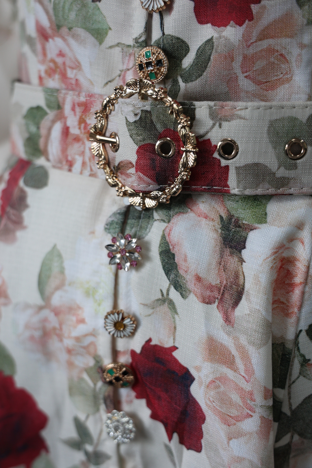 Floral Button-Front Belted Dress
