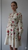 Floral Button-Front Belted Dress