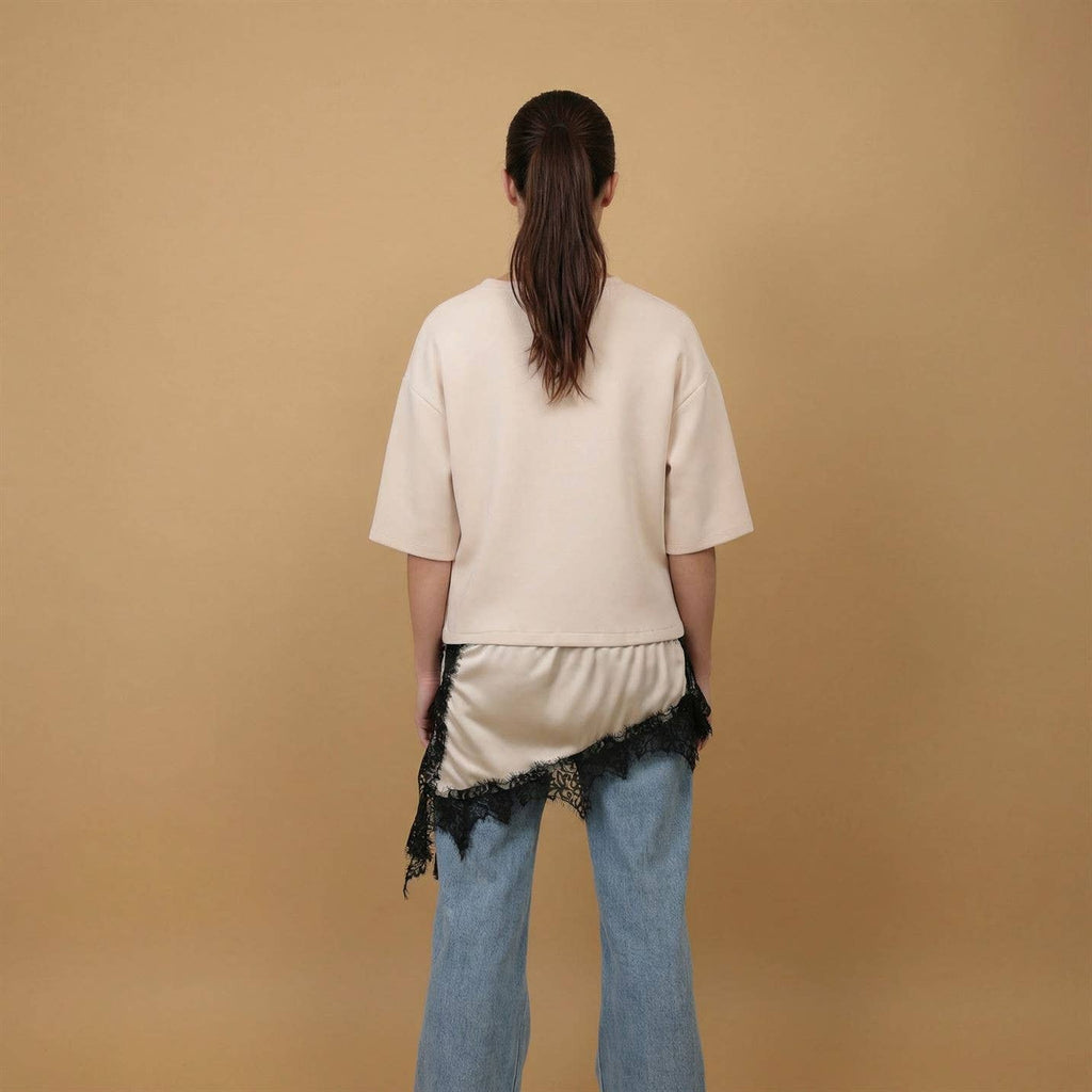 Layered Sweatshirt With Lace Hem