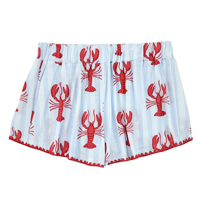 Bamboo PJ Set with Whip Stitch - Blue Stripes + Lobsters
